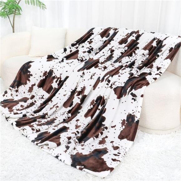 Fleece Cow Print Throw, Super Soft Flannel Cozy Fuzzy Cow Blankets for Adults - Picture 6 of 7